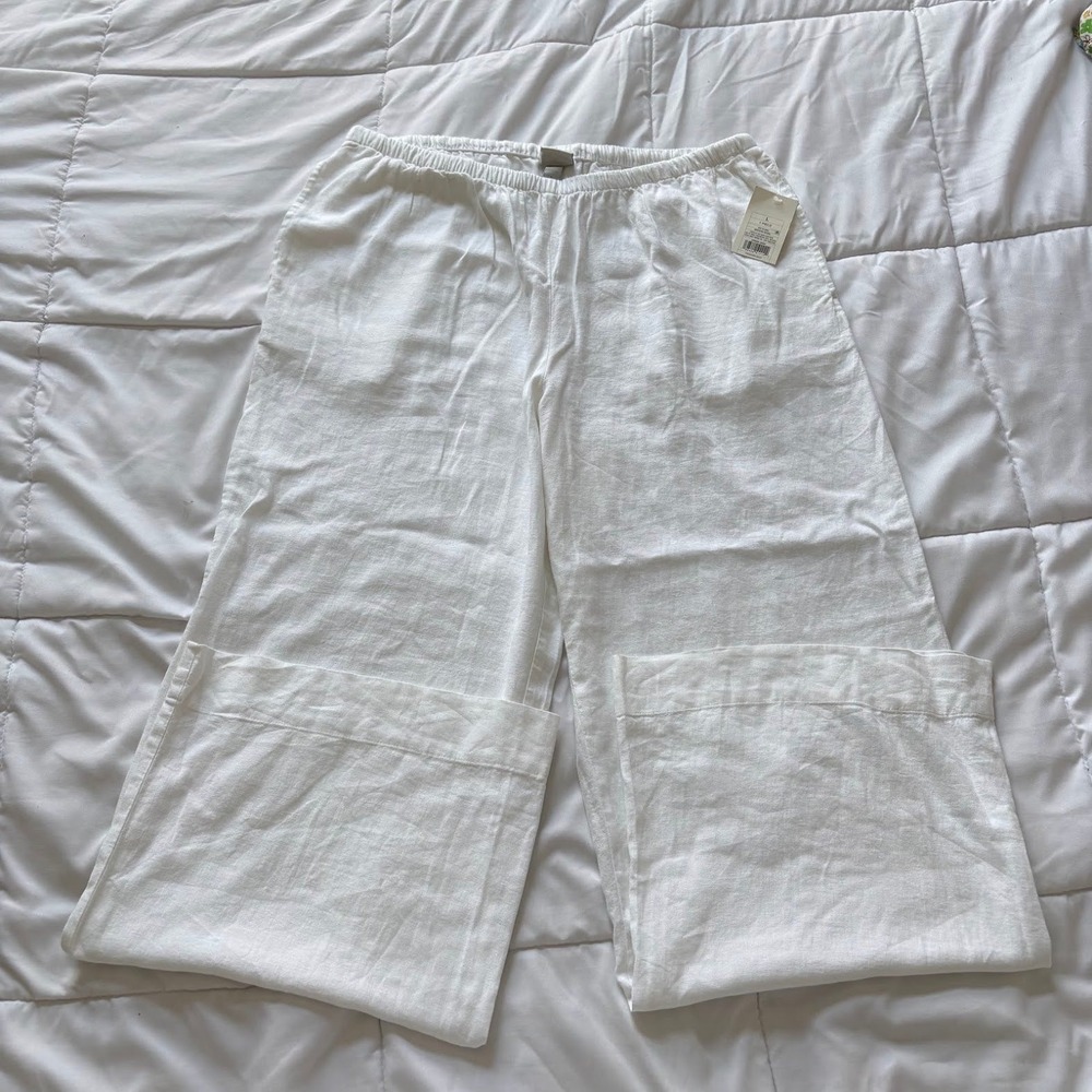 NWT A New Day White Linen Wide Leg Pants Large Quiet Luxury European Summer